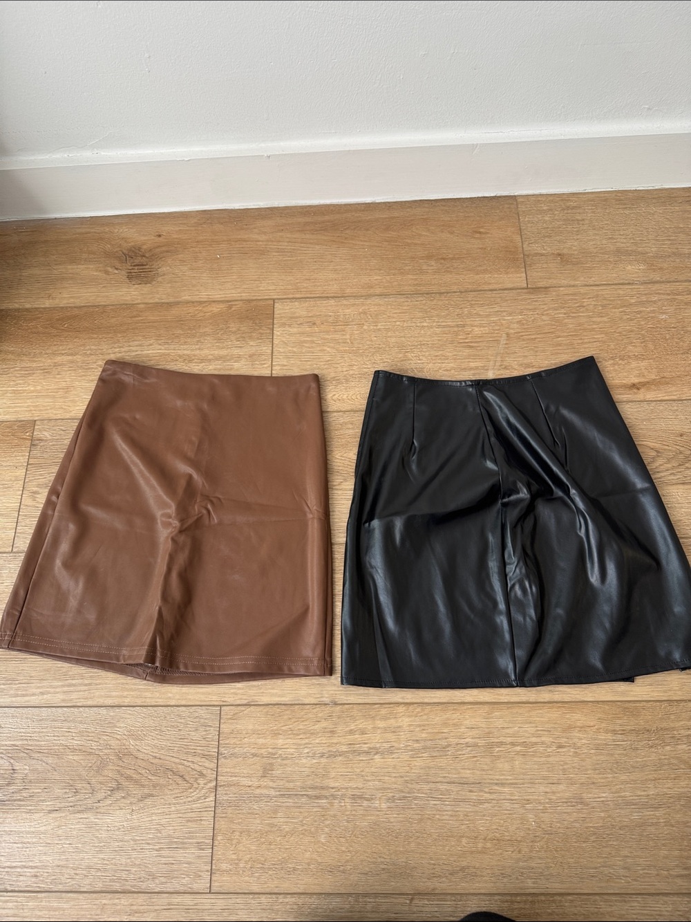 Faux Leather Mini Skirt - Black and Brown
